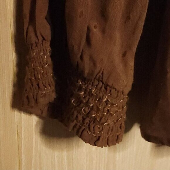 A.N.A Womens Brown Swiss Dot Embroidered Boho Top Large - Picture 4 of 6